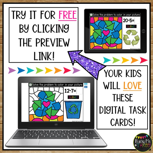 Boom Cards™ Earth Day Digital Color by Code April Math Fact Fluency Station