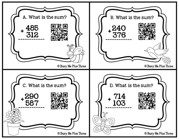 Addition with Regrouping Game {Self Check with QR Codes} Spring