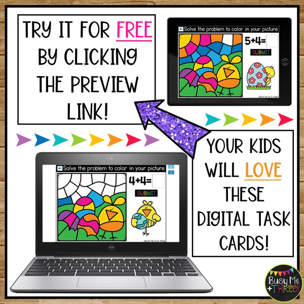 Easter Digital Color by Code Boom Cards™ Fact Fluency Math Station Activity