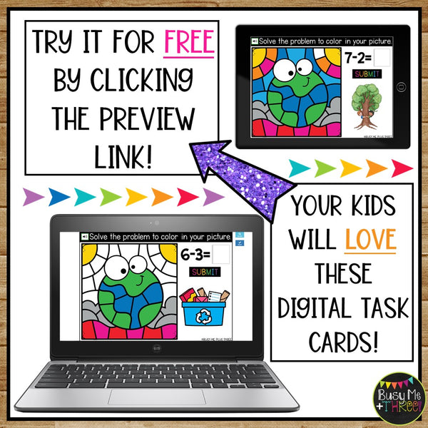 Earth Day Color by Code Boom Cards™ Digital Math Activity for Stations