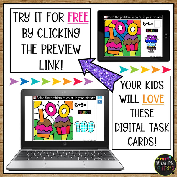 100th Day Boom Cards™ Digital Color by Code Distance Learning CUPCAKES