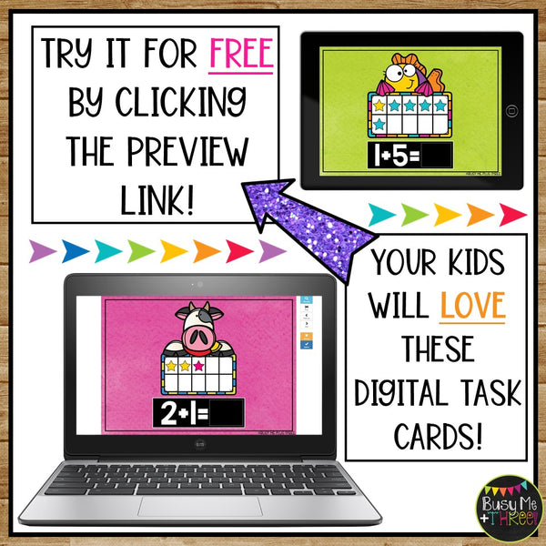 Kindergarten Boom Cards™ Ten Frame Addition Digital Task Cards