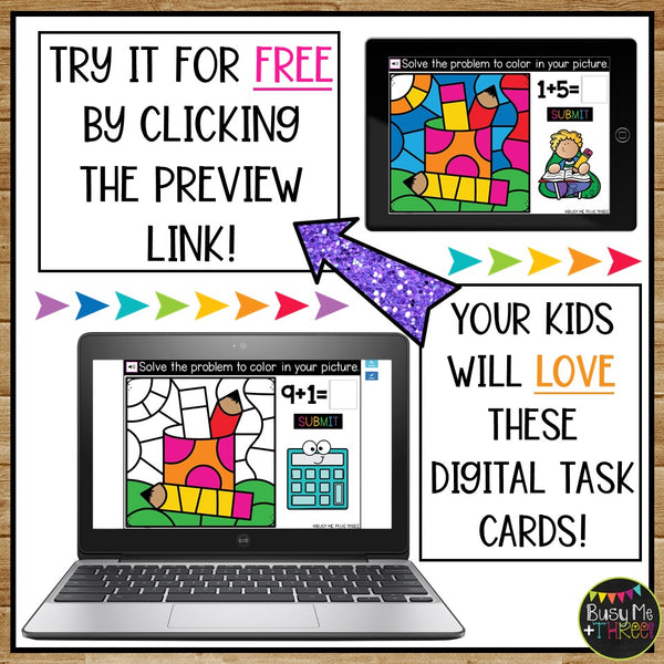 Digital Color by Code Boom Cards™ Fact Fluency Math Activity for Back to School