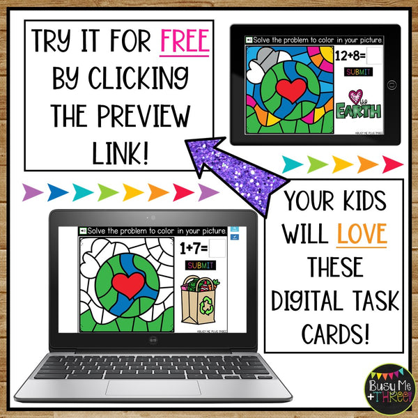 Digital Color by Code Boom Cards™ for Earth Day Math Fact Fluency Practice