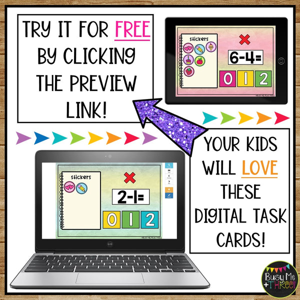 Kindergarten Subtracting Boom Cards™ with Interactive Pieces Digital Task Cards