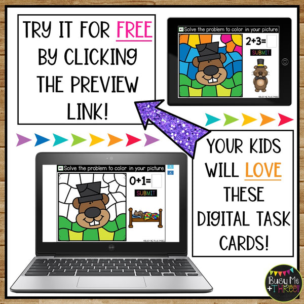 Boom Cards™ Groundhog Day Color by Code Math Digital Learning Add & Subtract