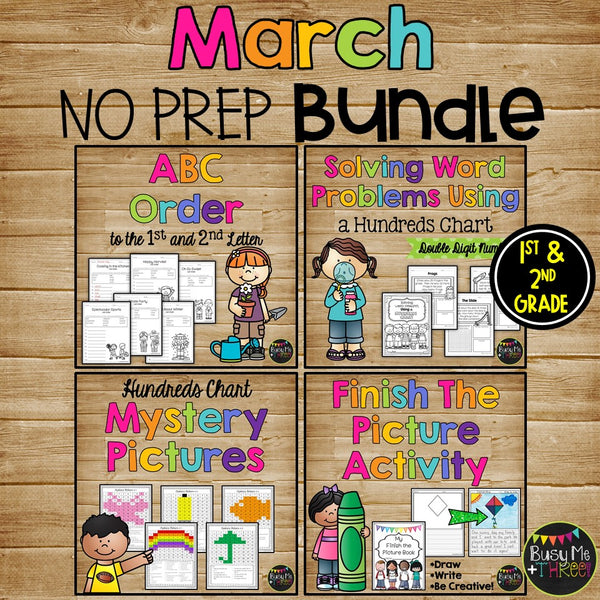 MARCH NO PREP Worksheets BUNDLE | Math, Reading, Writing 1st, 2nd