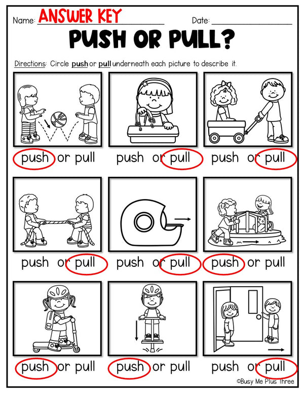 Push and Pull Worksheets A Force and Motion Activity Digital and Printable