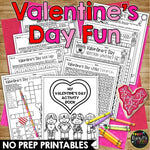 Valentine's Day Activities NO PREP Fun | Math & Reading Worksheets for February