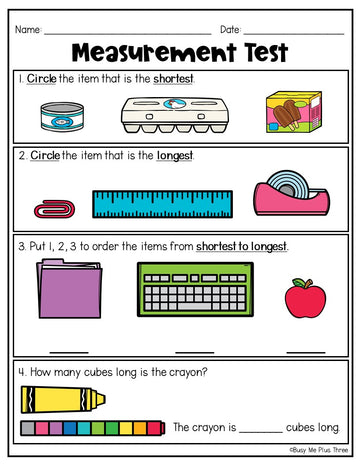 Nonstandard Measurement Test & Review, Temperature Capacity Weight Area