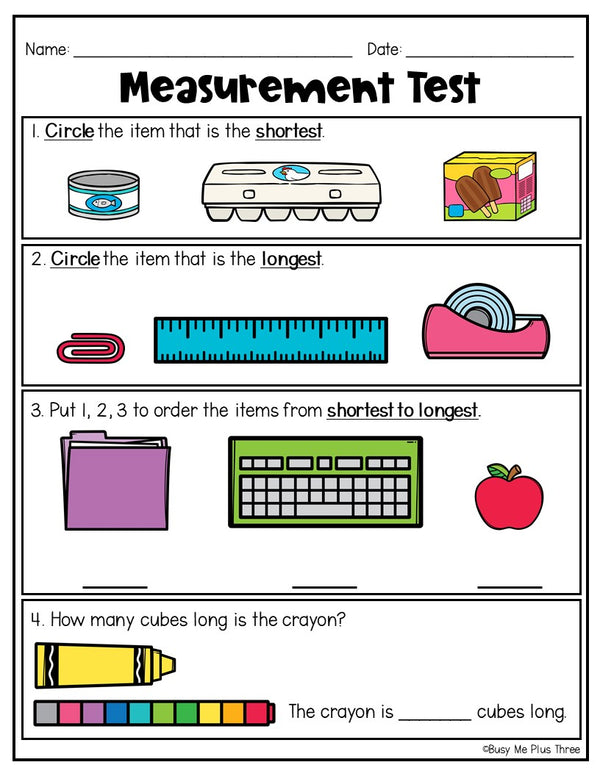 Nonstandard Measurement Test & Review, Temperature Capacity Weight Area