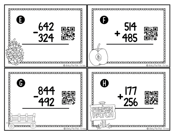 Addition and Subtraction Game, Scoot with & without Regrouping {QR Codes}