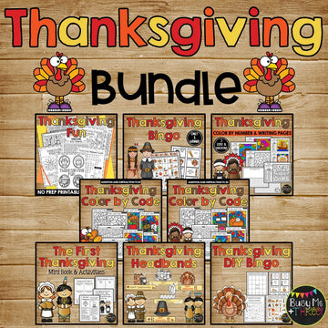 Thanksgiving Activities BUNDLE Fun Worksheets, Bingo, Color by Number Pages