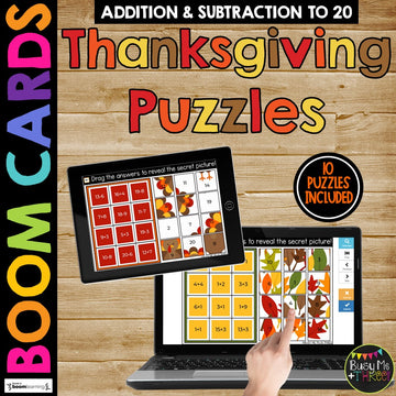 Boom Cards™ Thanksgiving Math Puzzles Digital Learning Activity Mystery Pictures