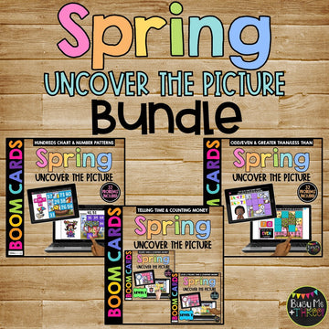SPRING Boom Cards™ Uncover the Picture BUNDLE Missing Number, Time, Money
