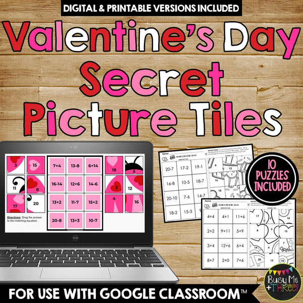 Valentine's Day Secret Picture Tile Puzzles Distance Learning Google Classroom™