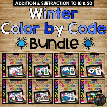 WINTER Boom Cards™ DIGITAL Color by Code BUNDLE, 8 Decks Add & Subtract
