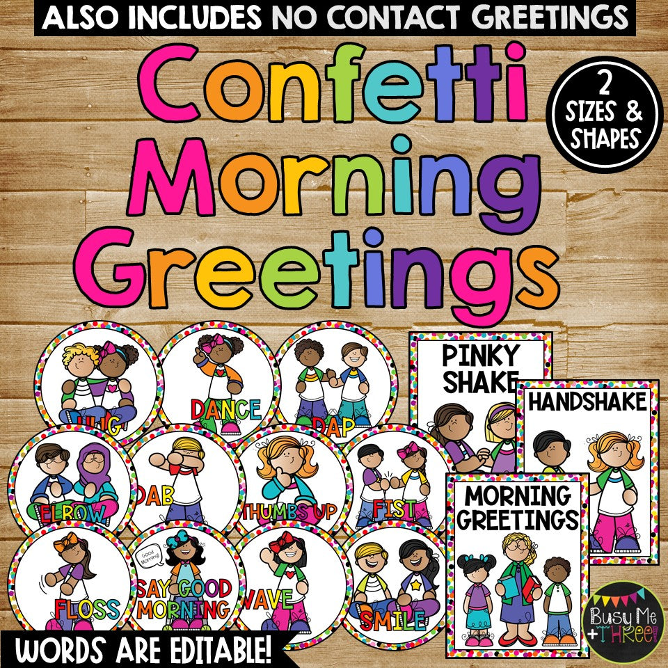 Morning Greeting Signs Rainbow Confetti Morning Meeting Choices | Busy Me Plus Three for Morning Greeting Choices Free Printable