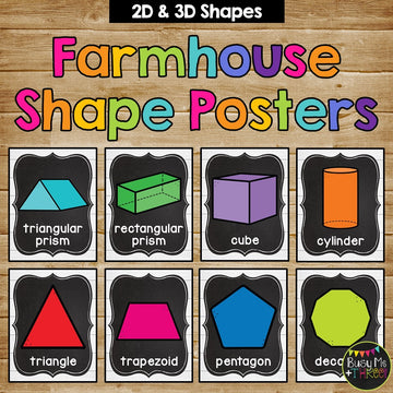 2D and 3D Shape Posters SHIPLAP AND CHALKBOARD Farmhouse White Wood