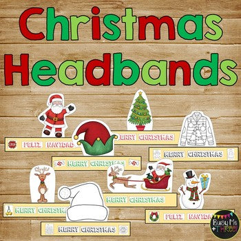 CHRISTMAS Activities - 8 Different Sentence Strip Headbands {Black Line & Color}