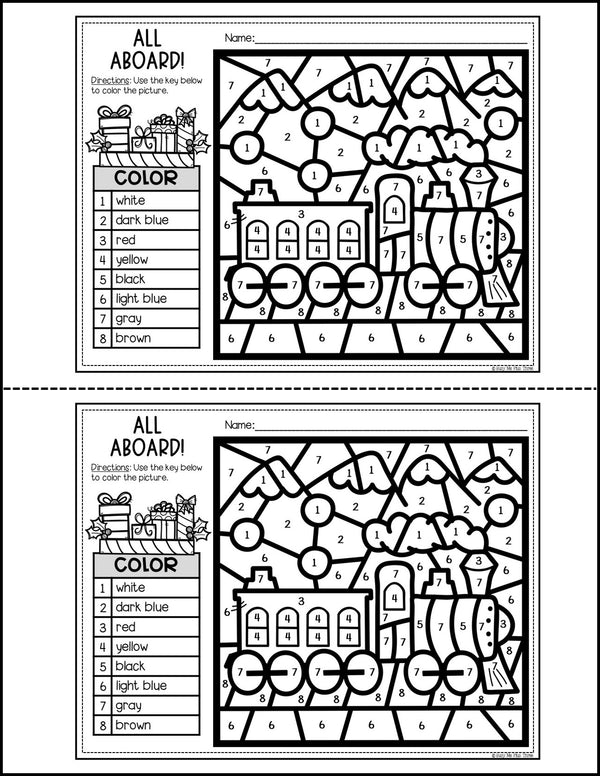 Winter Express Activities for Writing and Math | Color by Number & Writing Pages